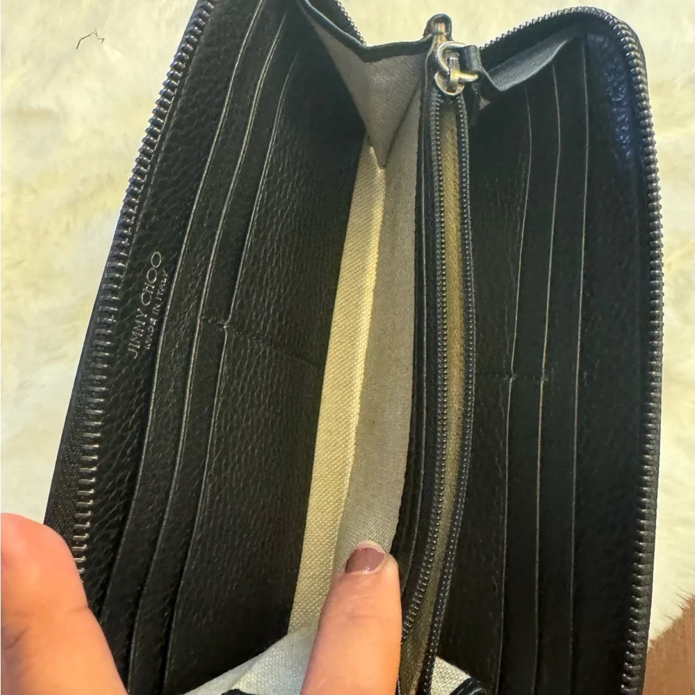 JIMMY CHOO Black Leather Zipper Wallet With Studs. 100% Authentic. - Picture 13 of 15